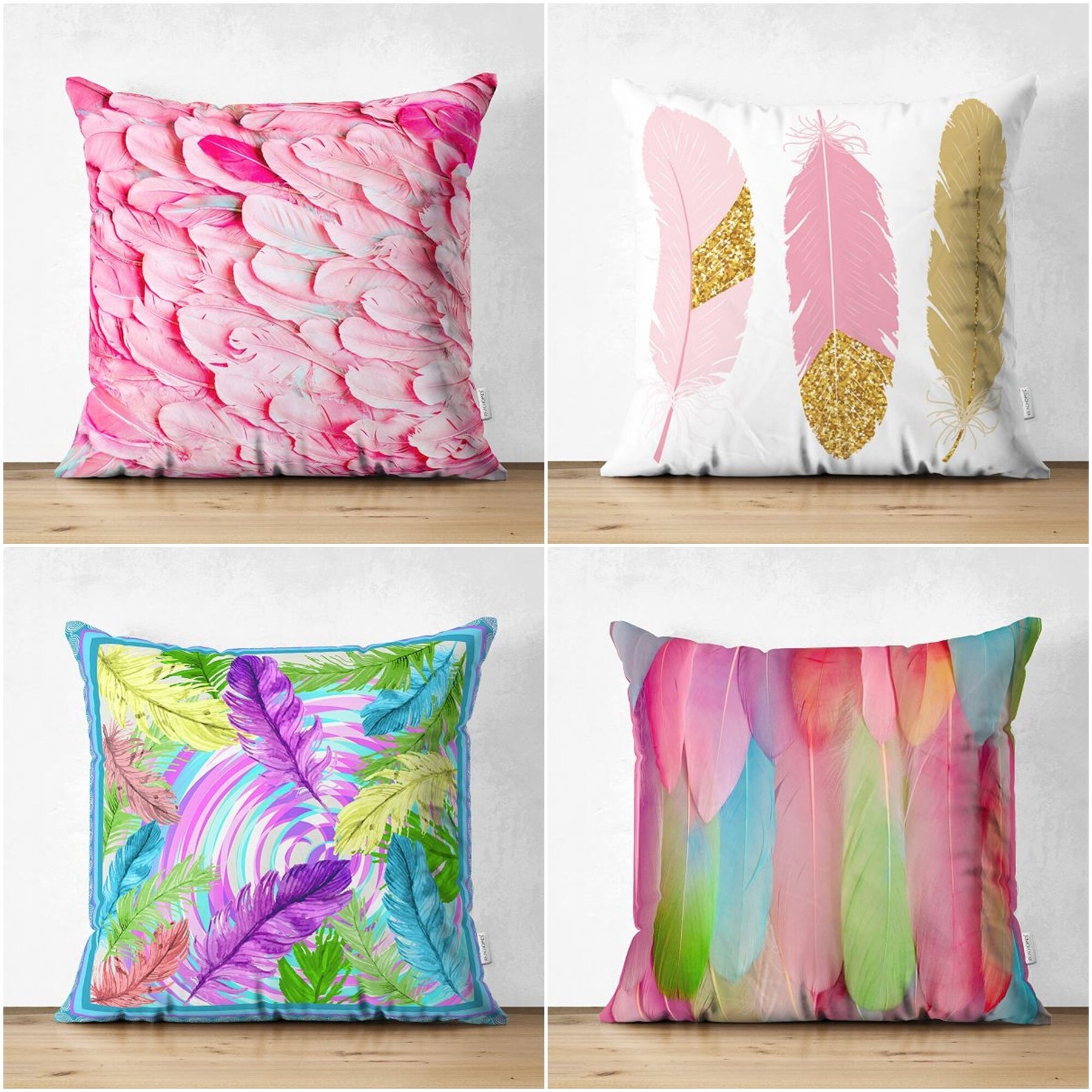 Pink feather shop pillow