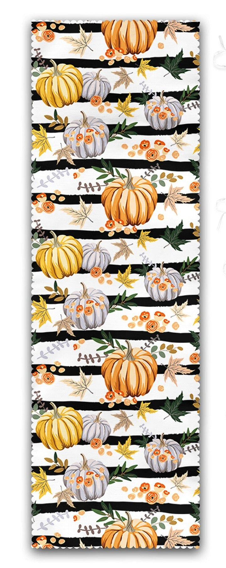 Set of 4 Puffy Chair Pads and 1 Table Runner|Fall Trend Chair Cushion and Tabletop Set|Striped Orange Gray Pumpkin Seat Pad and Tablecloth