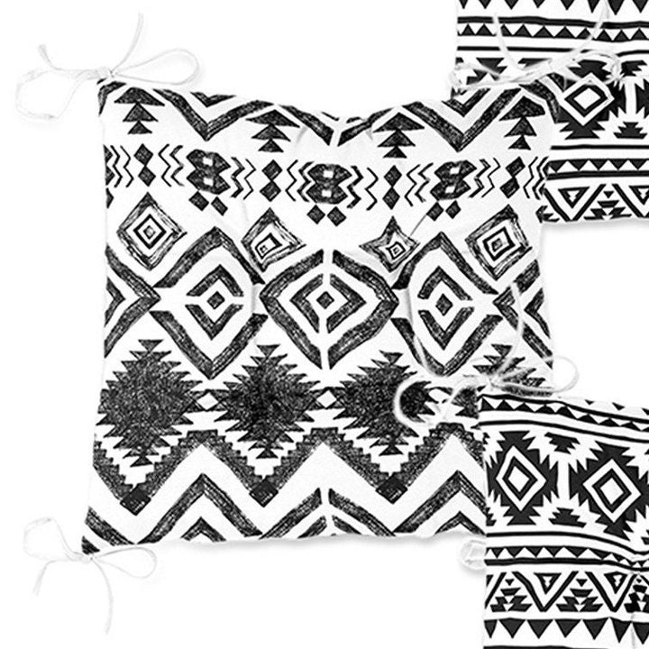 Set of 4 Puffy Chair Pads and 1 Table Runner|Nordic Scandinavian Seat Pad and Tablecloth|Ethnic Aztec Print Southwestern Chair Cushion Set