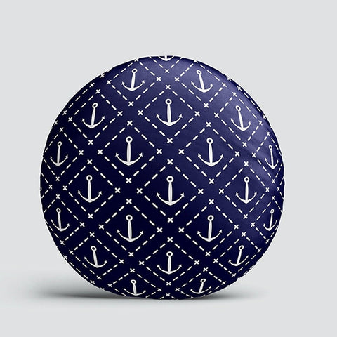 Set of 4 Nautical Round Pillow Case|Anchor and Sailor Rope Circle Pillow|Decorative Beach House Cushion|Striped Navy Marine Coastal Decor