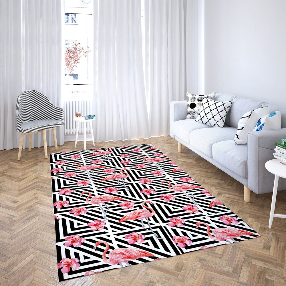 Flamingo Rectangle Rug|Non-Slip Carpet|Geometric 3D Design Carpet|Decorative Area Rug|Animal Home Decor|Multi-Purpose Pinky Anti-Slip Rug