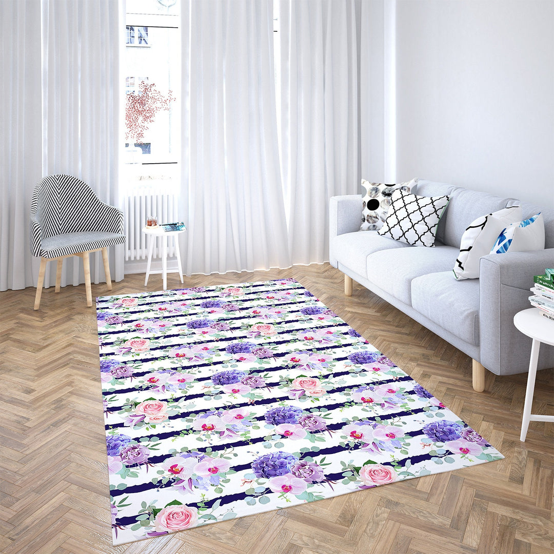 Floral Rectangle Rug|Non-Slip Carpet|Geometric 3D Design Carpet|Decorative Area Rug|Flower Print Home Decor|Multi-Purpose Anti-Slip Rug