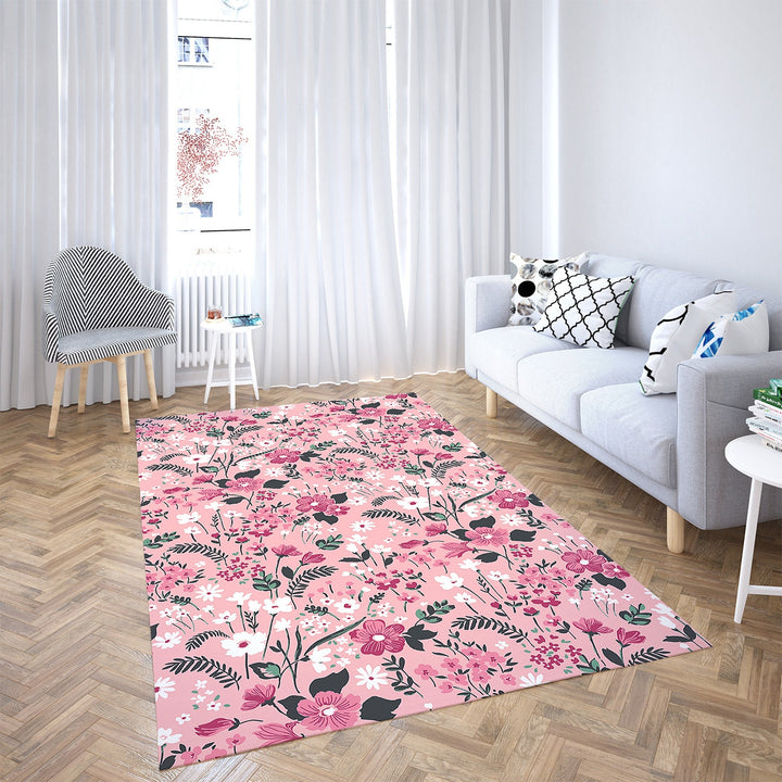 Floral Rectangle Rug|Non-Slip Carpet|Geometric 3D Design Carpet|Decorative Area Rug|Purple and Pink Flower Print Multi-Purpose Anti-Slip Rug