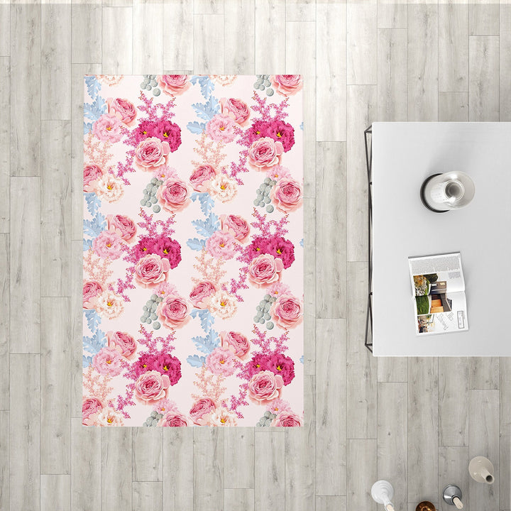 Floral Rectangle Rug|Non-Slip Carpet|Geometric 3D Design Carpet|Decorative Area Rug|Purple and Pink Flower Print Multi-Purpose Anti-Slip Rug