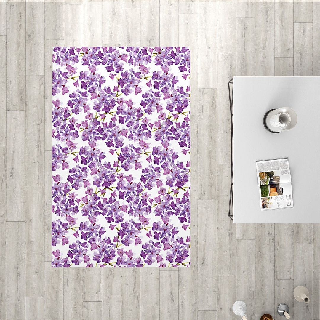 Floral Rectangle Rug|Non-Slip Carpet|Geometric 3D Design Carpet|Decorative Area Rug|Purple and Pink Flower Print Multi-Purpose Anti-Slip Rug