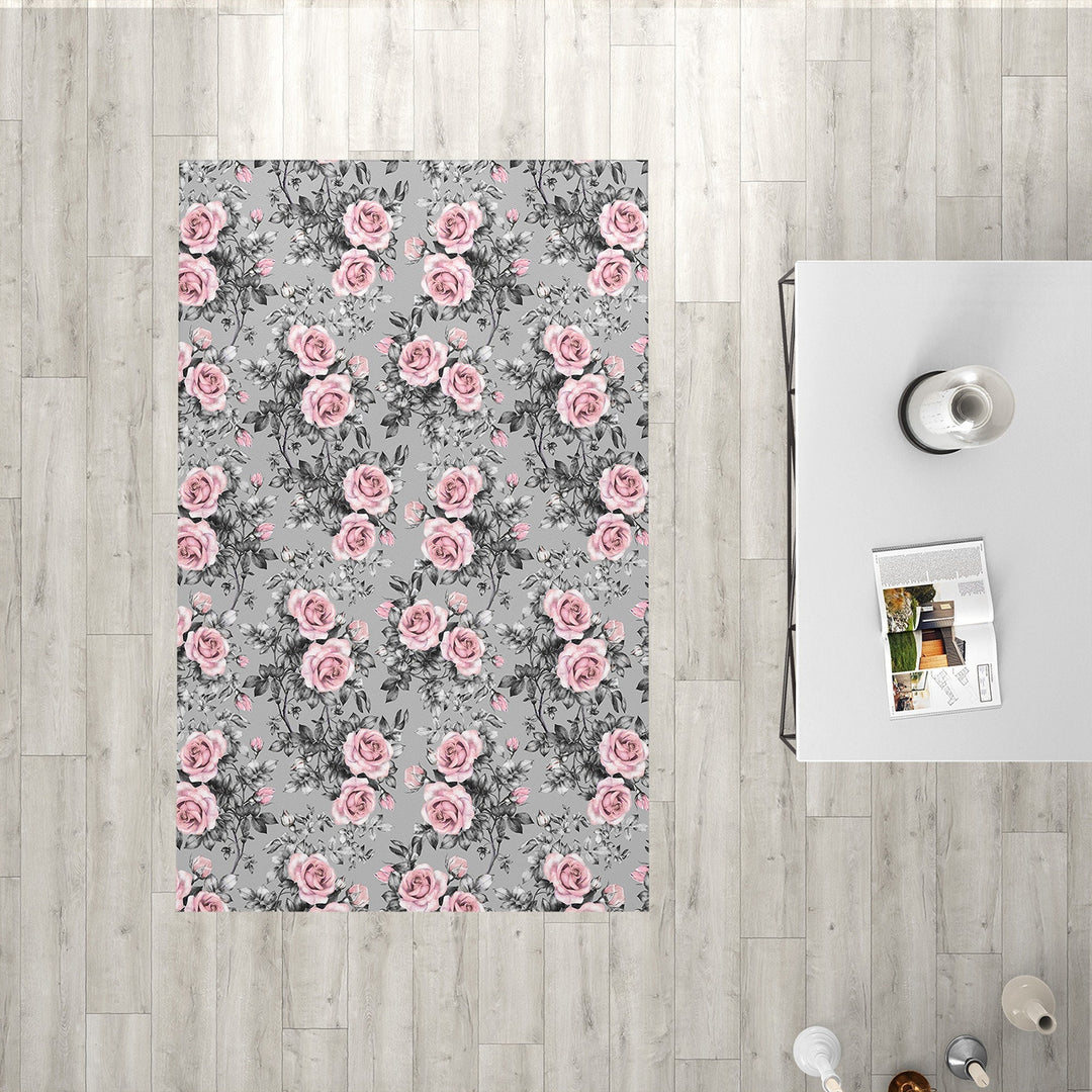 Floral Rectangle Rug|Non-Slip Carpet|Geometric 3D Design Carpet|Decorative Area Rug|Purple and Pink Flower Print Multi-Purpose Anti-Slip Rug