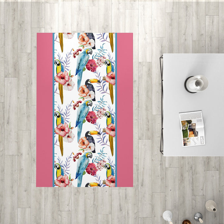 Floral Parrot Rectangle Rug|Non-Slip Carpet|Geometric 3D Design Carpet|Decorative Area Rug|Bird and Flower Print Multi-Purpose Anti-Slip Rug