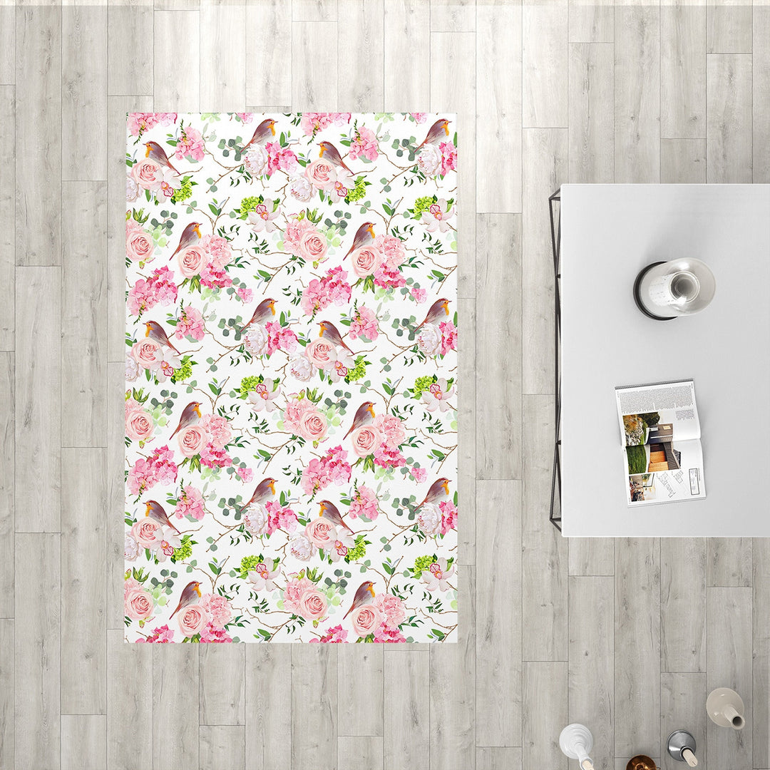 Floral Bird Rectangle Rug|Non-Slip Carpet|Animal Print 3D Design Carpet|Decorative Area Rug|Peacock and Rose Multi-Purpose Anti-Slip Rug