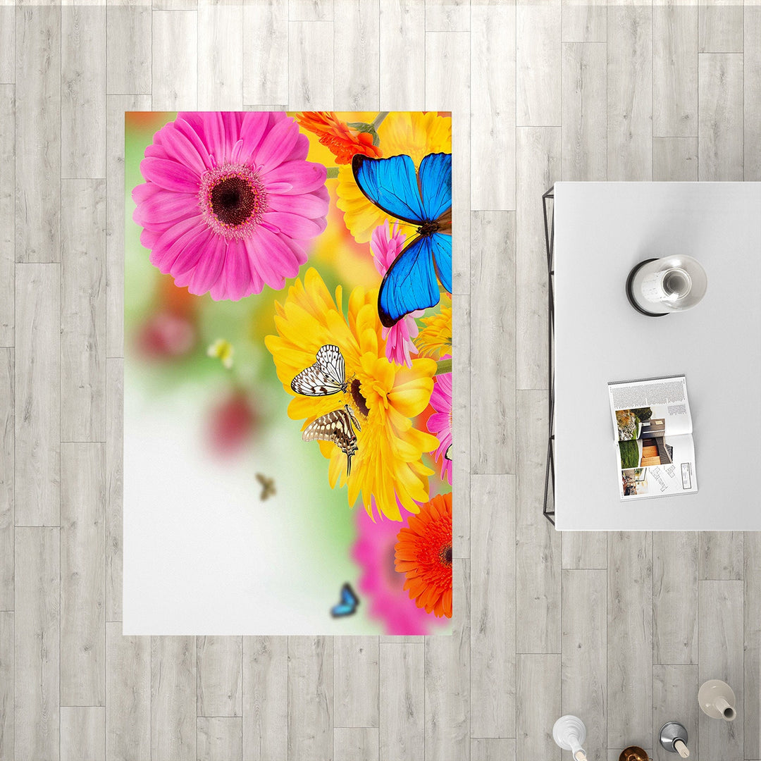 Floral Butterfly Rectangle Rug|Non-Slip Carpet|Farmhouse 3D Design Carpet|Decorative Area Rug|Colorful Butterfly Multi-Purpose Anti-Slip Rug