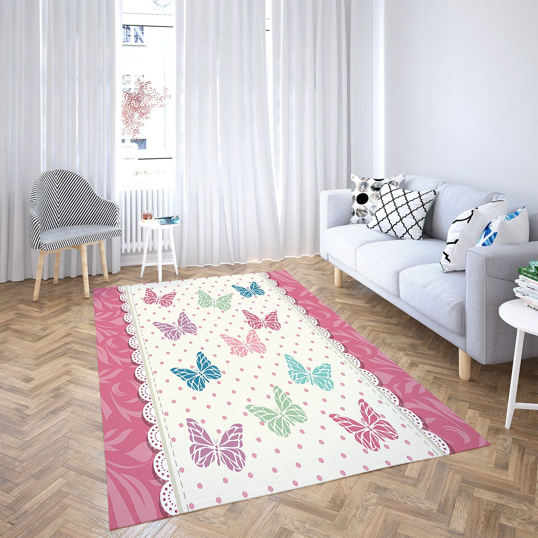 Floral Butterfly Rectangle Rug|Non-Slip Carpet|Farmhouse 3D Design Carpet|Decorative Area Rug|Colorful Butterfly Multi-Purpose Anti-Slip Rug