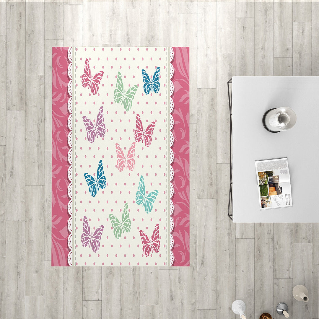 Floral Butterfly Rectangle Rug|Non-Slip Carpet|Farmhouse 3D Design Carpet|Decorative Area Rug|Colorful Butterfly Multi-Purpose Anti-Slip Rug