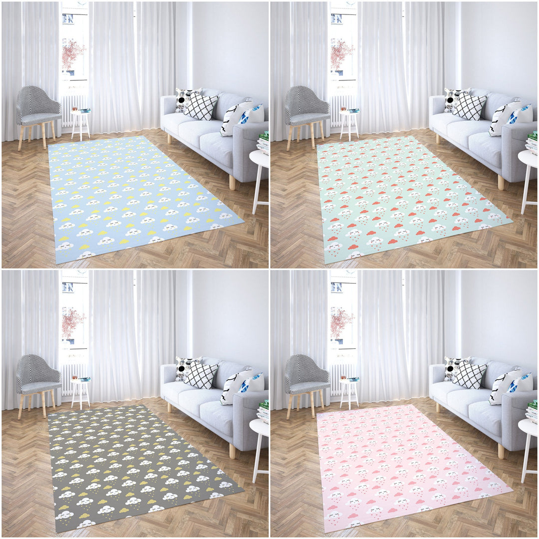 Kids Cloud Rectangle Rug|Non-Slip Carpet|Housewarming Nursery Carpet|Decorative Area Rug|Soft Colors Cute Cloud Multi-Purpose Anti-Slip Rug