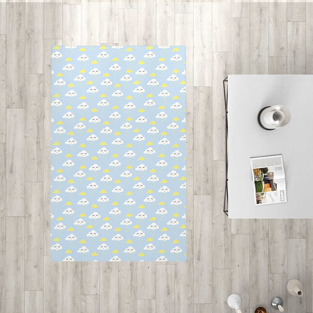 Kids Cloud Rectangle Rug|Non-Slip Carpet|Housewarming Nursery Carpet|Decorative Area Rug|Soft Colors Cute Cloud Multi-Purpose Anti-Slip Rug