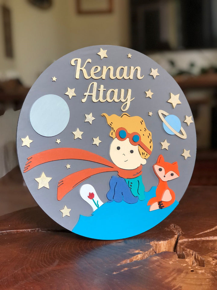 Little Prince Kids Door Name Sign|Wooden Wall-Door Hanging|The Little Prince Art|Kids Wall Decor|Unique Birthday Gift|Wooden Nursery Decor