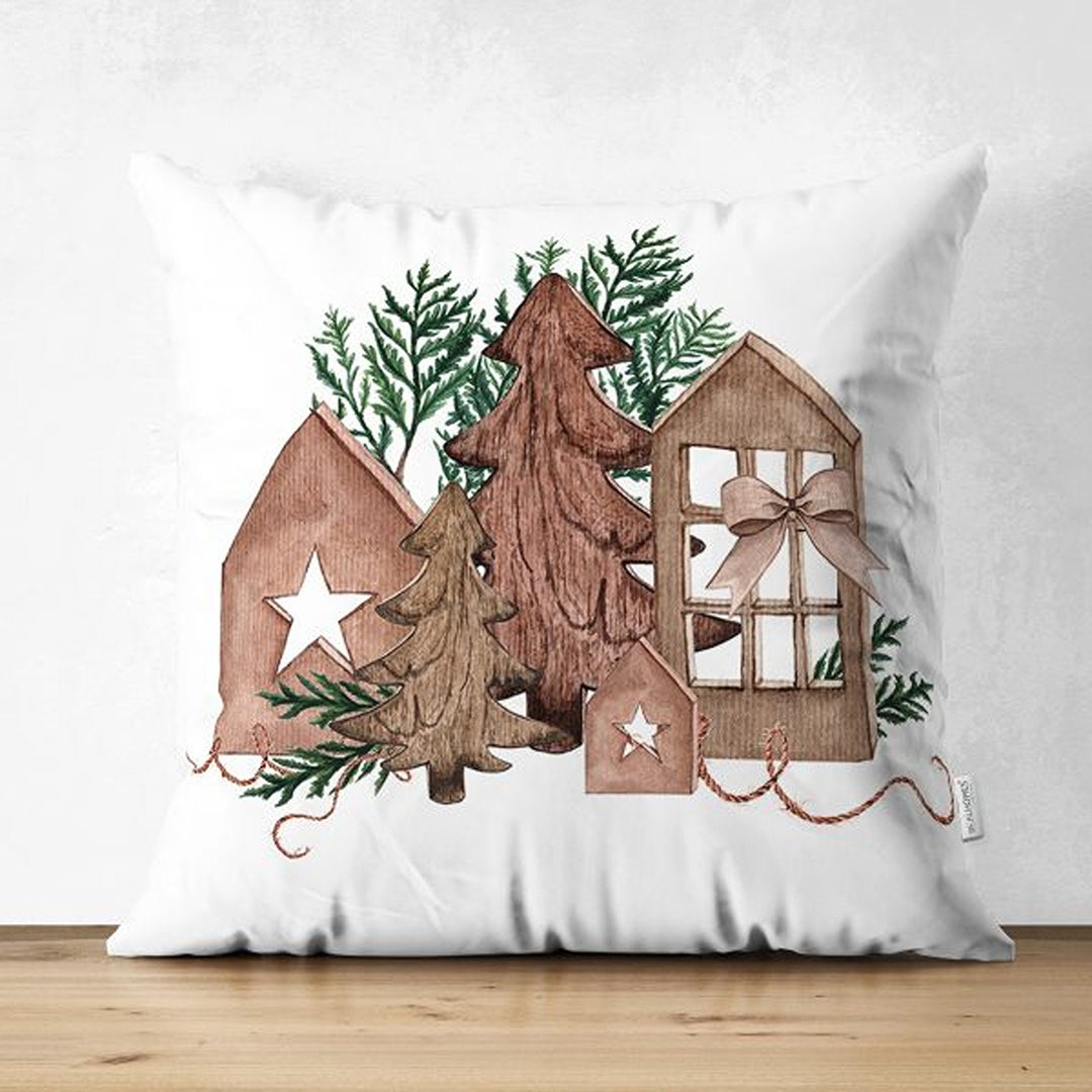 Winter Pillow Cover|Pine Cone and Pine Tree Needles Decor|Red Berries Print Farmhouse Style Cushion Case|Housewarming Christmas Pillow Cover