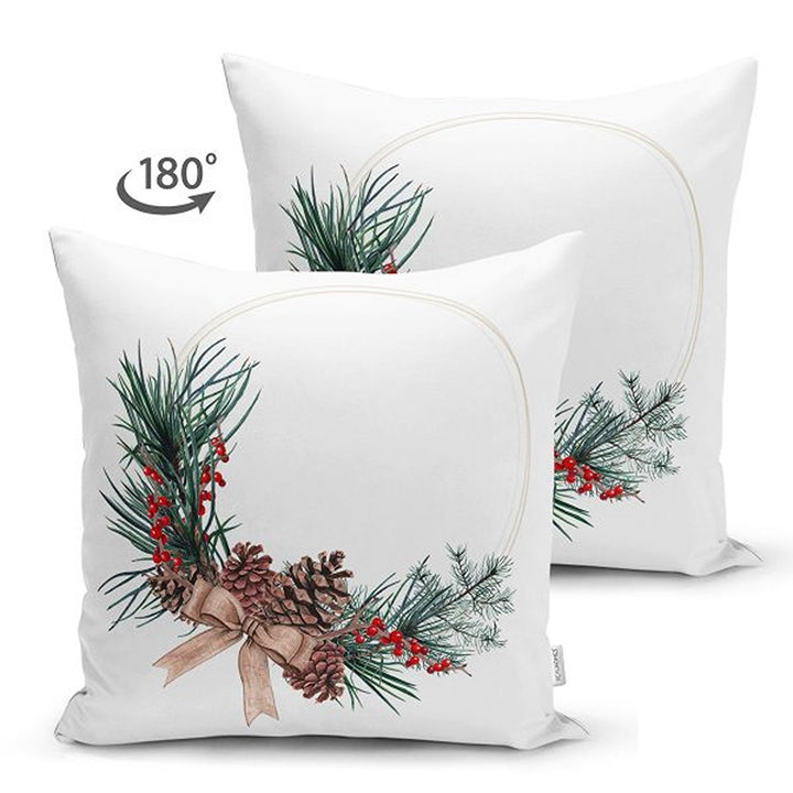 Winter Pillow Cover|Pine Cone and Pine Tree Needles Decor|Red Berries Print Farmhouse Style Cushion Case|Housewarming Christmas Pillow Cover