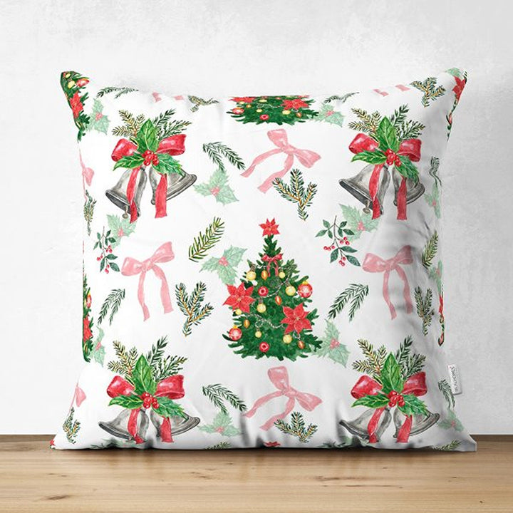 Winter Pillow Cover|Pine Cone and Pine Tree Needles Decor|Red Berries Print Farmhouse Style Cushion Case|Housewarming Christmas Pillow Cover