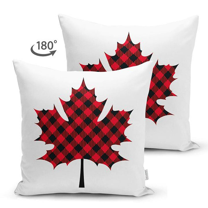 Christmas Pillow Cover|Black Red Checkered Xmas Deer and Leaf Cushion Case|Plaid Buckhorn Print Throw Pillowcase|Winter Trend Cushion