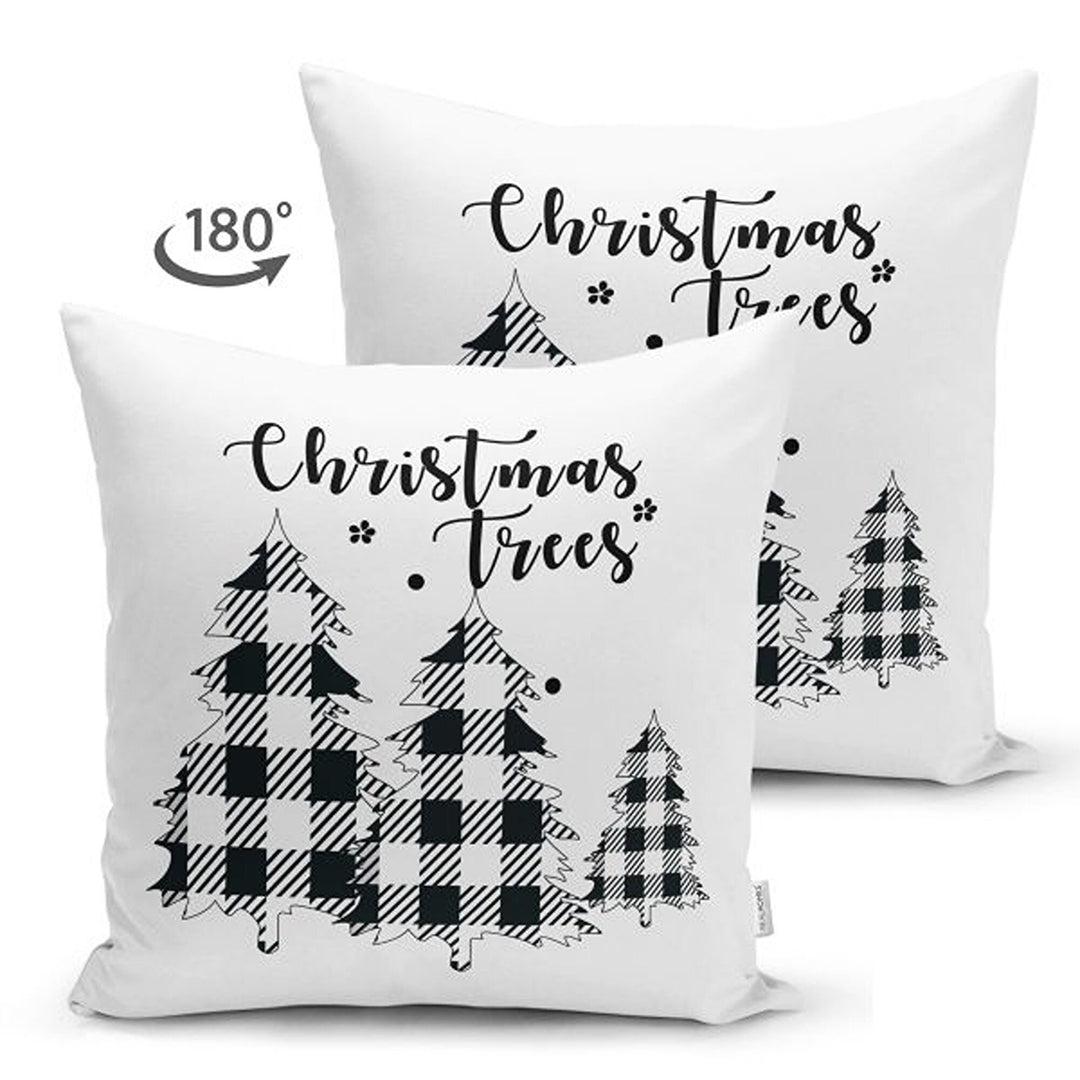 Christmas Pillow Cover|Black White Checkered Xmas Deer and Tree Cushion Case|Plaid Buckhorn Print Throw Pillowcase|Xmas Truck Winter Cushion