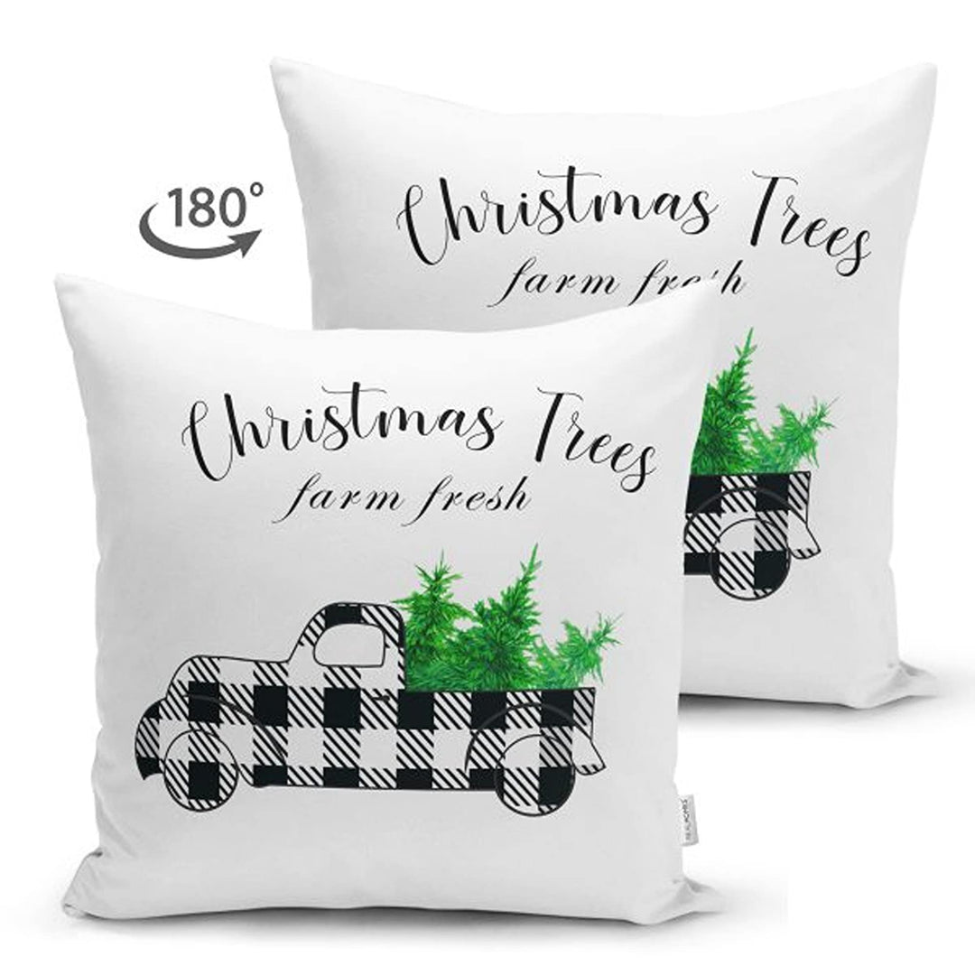 Christmas Pillow Cover|Black White Checkered Xmas Deer and Tree Cushion Case|Plaid Buckhorn Print Throw Pillowcase|Xmas Truck Winter Cushion