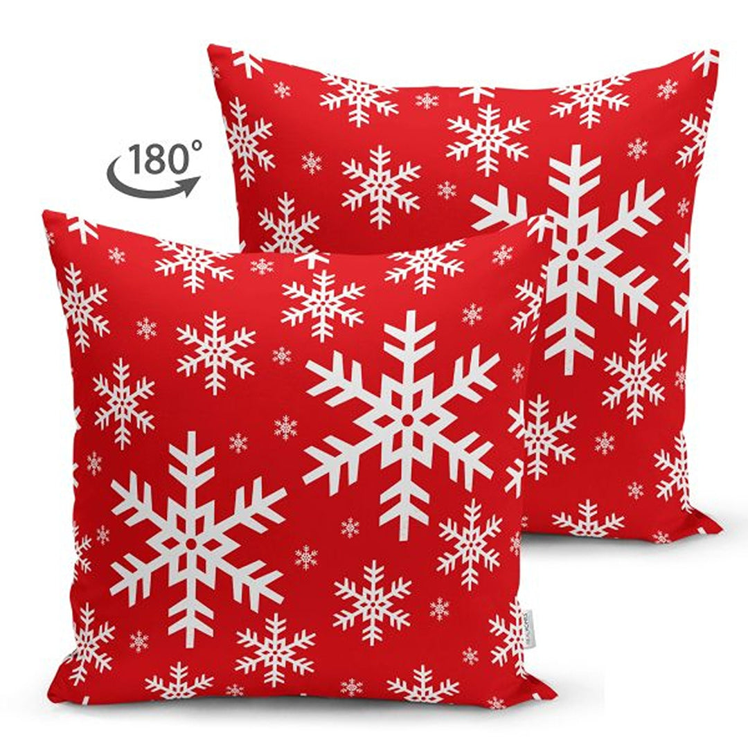 Christmas Pillow Cover|Red White Pine Tree and Xmas Deer Cushion Cover|Geometric Snowflake Throw Pillowcase|Snowflake Print Winter Cushion