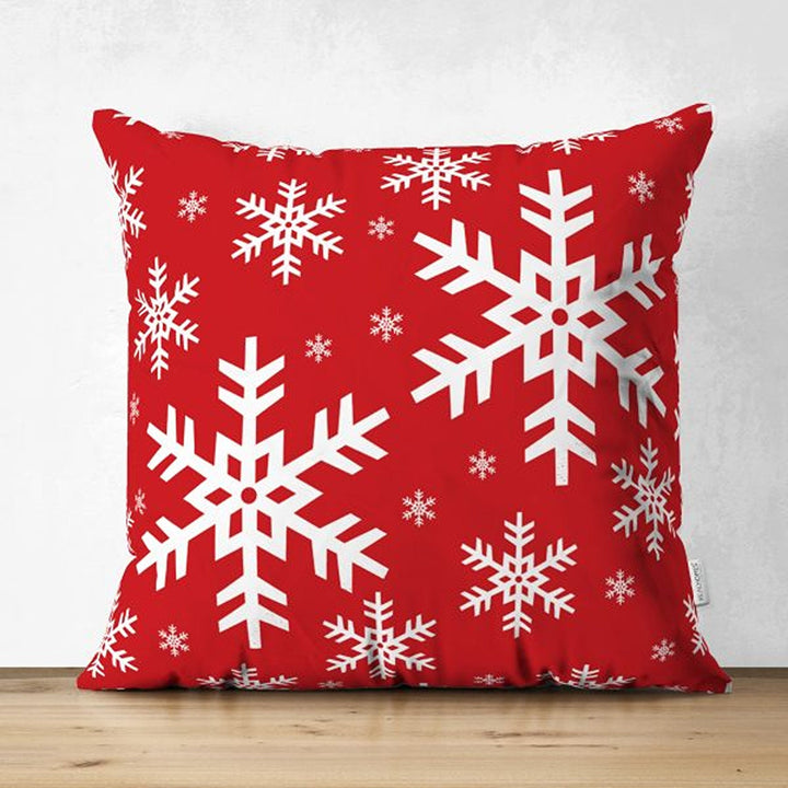 Christmas Pillow Cover|Red White Pine Tree and Xmas Deer Cushion Cover|Geometric Snowflake Throw Pillowcase|Snowflake Print Winter Cushion