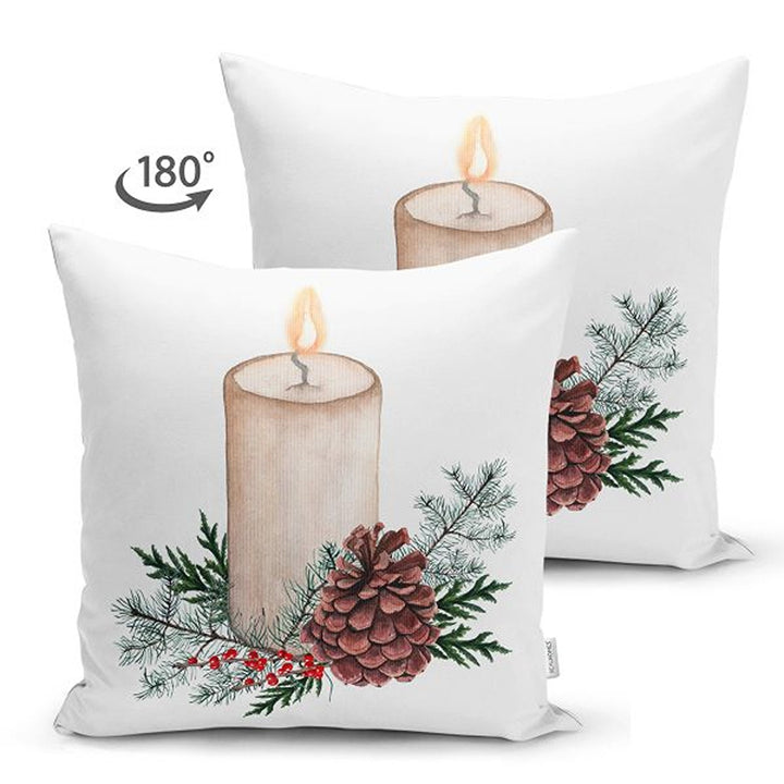 Winter Trend Pillow Covers|Red Poinsettia and White Rose Throw Pillowcase|Red Ribbon with Pine Cone and Pine Tree Needles Cushion|Xmas Decor