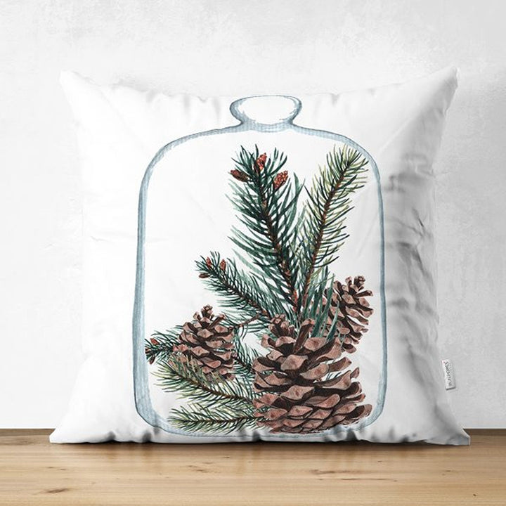 Winter Trend Pillow Covers|Red Poinsettia and White Rose Throw Pillowcase|Red Ribbon with Pine Cone and Pine Tree Needles Cushion|Xmas Decor