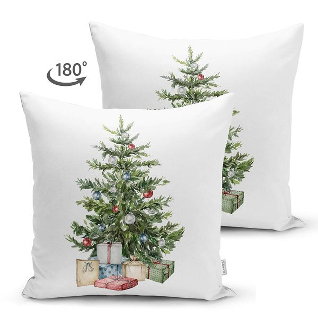 Christmas Pillow Cover|Xmas Bell with Bird Print Cushion Cover|Decorated Pine Tree Throw Pillowcase|Xmas Lantern and Candle Winter Cushion