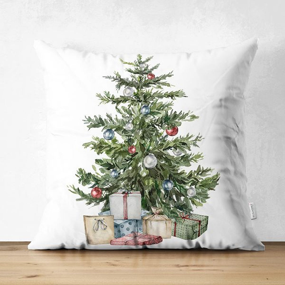 Christmas Pillow Cover|Xmas Bell with Bird Print Cushion Cover|Decorated Pine Tree Throw Pillowcase|Xmas Lantern and Candle Winter Cushion