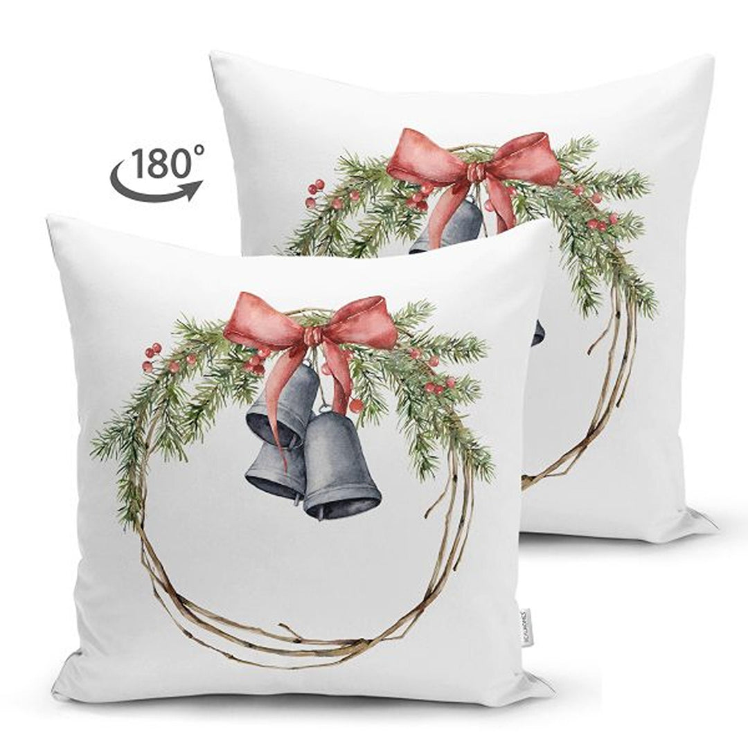 Christmas Pillow Cover|Xmas Bell with Bird Print Cushion Cover|Decorated Pine Tree Throw Pillowcase|Xmas Lantern and Candle Winter Cushion