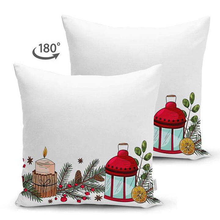 Christmas Pillow Cover|Xmas Bell with Bird Print Cushion Cover|Decorated Pine Tree Throw Pillowcase|Xmas Lantern and Candle Winter Cushion