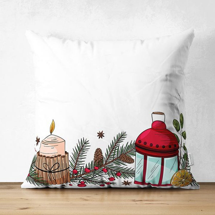 Christmas Pillow Cover|Xmas Bell with Bird Print Cushion Cover|Decorated Pine Tree Throw Pillowcase|Xmas Lantern and Candle Winter Cushion