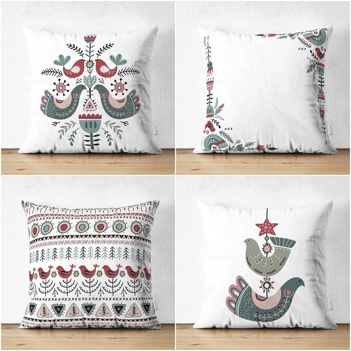 Winter Trend Pillow Covers|Abstract Winter Bird and Pine Tree Cushion|Geometric Animal Print Throw Pillowcase|Housewarming Sofa Decor