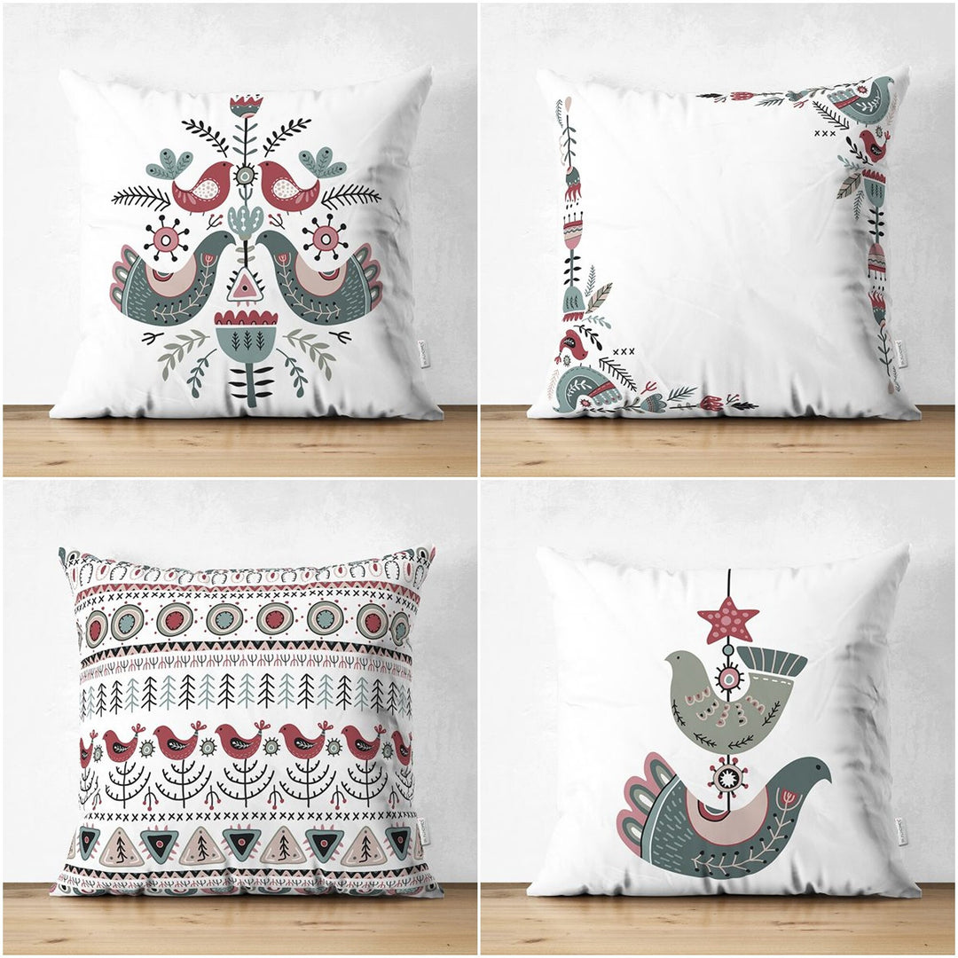 Winter Trend Pillow Covers|Abstract Winter Bird and Pine Tree Cushion|Geometric Animal Print Throw Pillowcase|Housewarming Sofa Decor