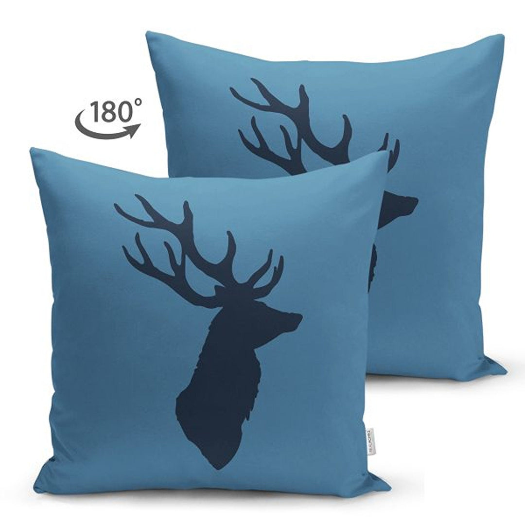 Christmas Pillow Cover|Xmas Deer Head Print Cushion Case|Solid Color Buckhorn Themed Throw Pillowcase|Winter Trend Housewarming Cushion Case