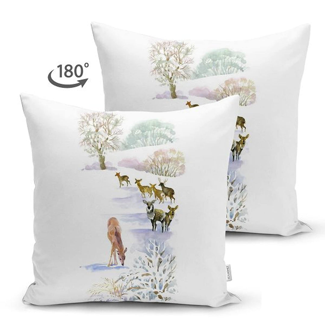 Winter Trend Pillow Cover|House under Snow Cushion Case|Pine Tree and Deer Pillowcase| Christmas Throw Pillowcase|Housewarming Sofa Decor