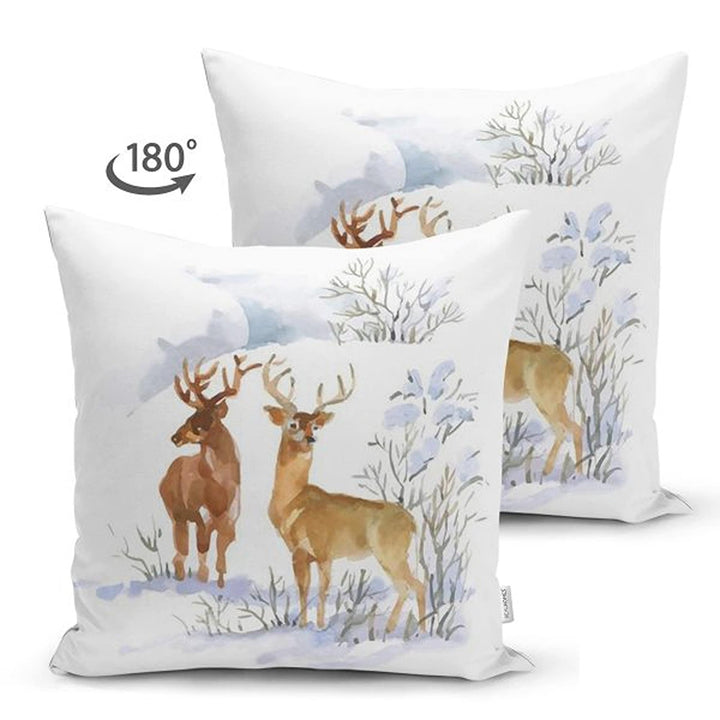 Winter Trend Pillow Cover|House under Snow Cushion Case|Pine Tree and Deer Pillowcase| Christmas Throw Pillowcase|Housewarming Sofa Decor