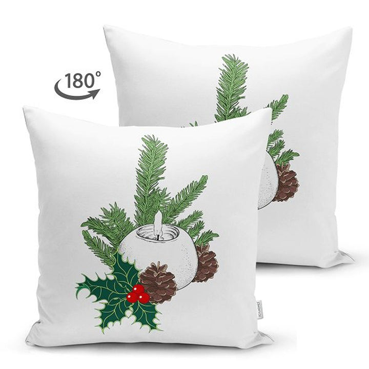 Christmas Pillow Cover|Xmas Candle and Pine Cone Cushion Case|Red White Green Themed Xmas Throw Pillowcase|Winter Trend Housewarming Cushion