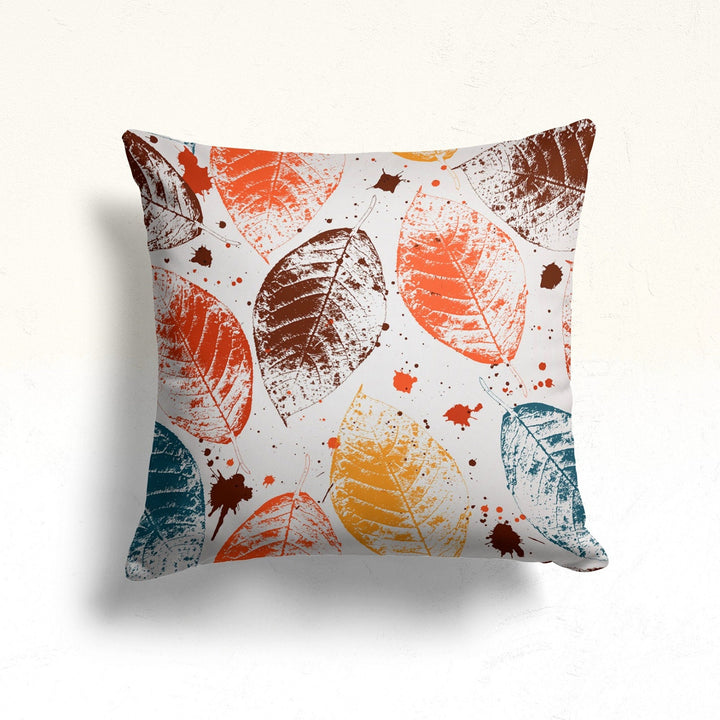 Thanksgiving Pillow Cover|Orange Green Leaf Drawing Throw Pillowtop|Fall Cushion Case|Housewarming Autumn Home Decor|Farmhouse Cushion Cover