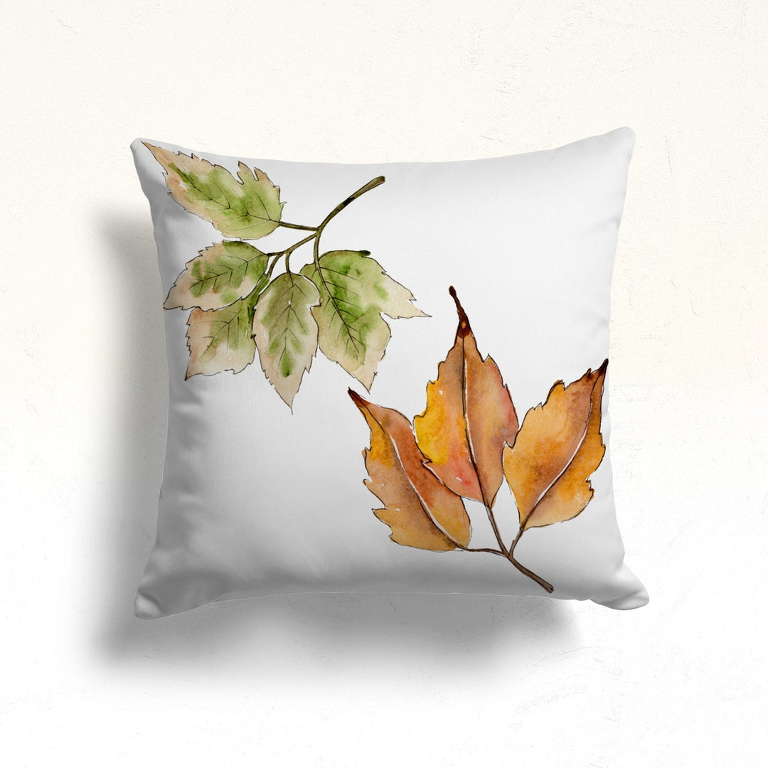 Thanksgiving Pillow Cover|Orange Green Leaf Drawing Throw Pillowtop|Fall Cushion Case|Housewarming Autumn Home Decor|Farmhouse Cushion Cover