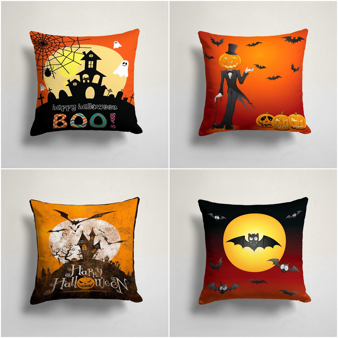 Halloween Pillowcase|Haunted House Cushion Cover|Carved Pumpkin Pillow Sham|Spider Web and Bat Home Decor|Happy Halloween Boo Throw Pillow