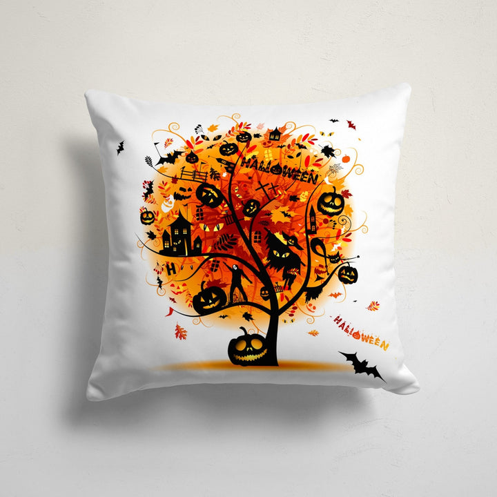 Halloween Pillowcase|Carved Pumpkin and Autumn Tree Cushion|Haunted House Cushion Cover|Pumpkin with Witch Hat|Bat Print Throw Pillow Cover