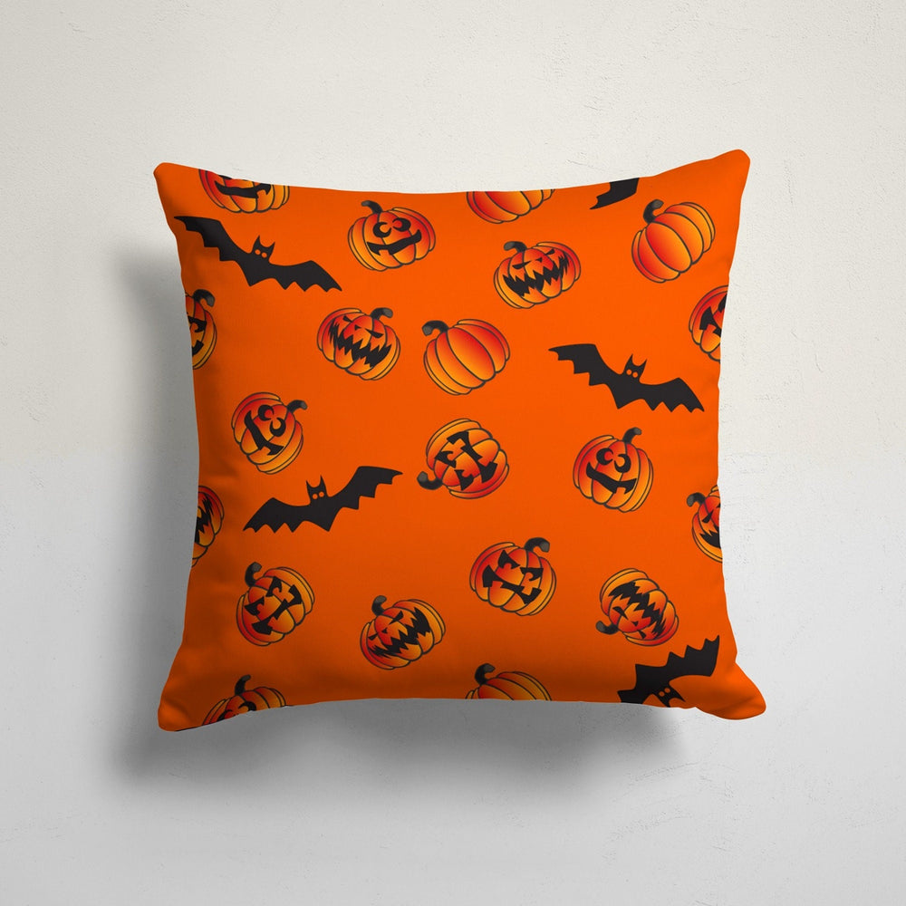 Halloween Pillowcase|Carved Pumpkin and Bat Print Orange Cushion|Moon and Trees Cushion Cover|Spider Web and Witch Hat|Throw Pillow Cover