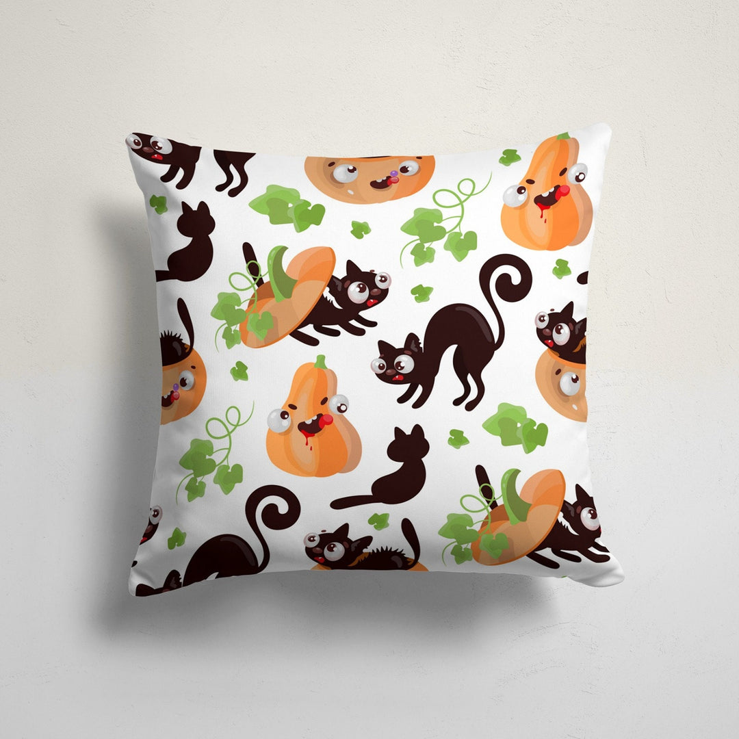 Halloween Pillowcase|Carved Pumpkin and Witch Print Striped Cushion Case|Cute Black Cat and Funny Pumpkin Cushion Cover|Throw Pillow Cover