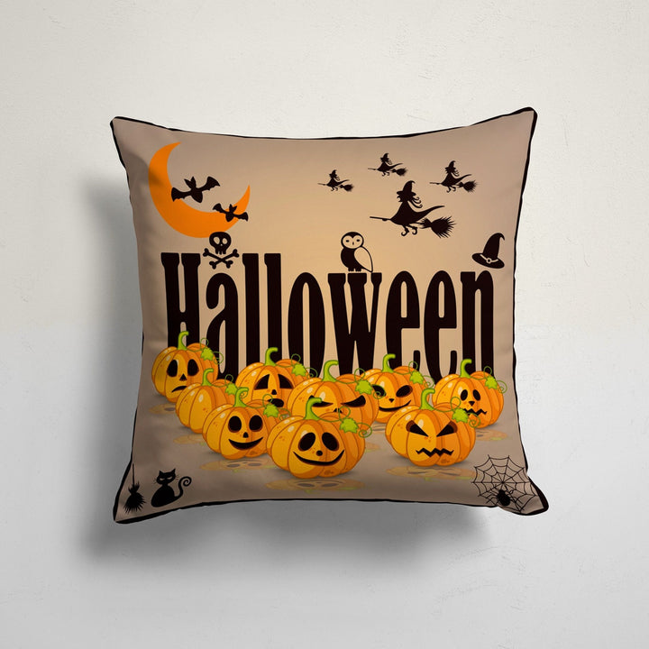 Halloween Pillow Case|Carved Orange Pumpkin and Bat Print Cushion|Skull on Zigzag Cushion Cover|Pumpkin with Witch Hat Outdoor Pillowtop