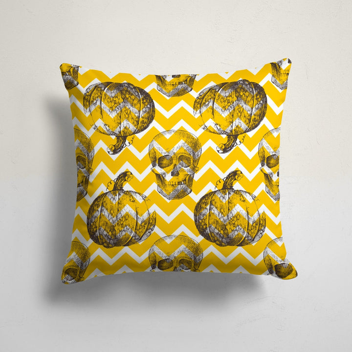 Halloween Pillow Case|Carved Orange Pumpkin and Bat Print Cushion|Skull on Zigzag Cushion Cover|Pumpkin with Witch Hat Outdoor Pillowtop