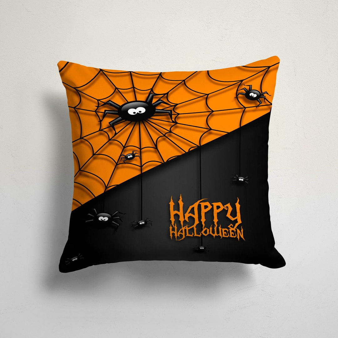 Happy Halloween Pillow Case|Fall Trend Bat and Spider Web Pillowcase|Autumn Cushion Case|Scary Orange Throw Pillowtop|Trick or Treat Decor