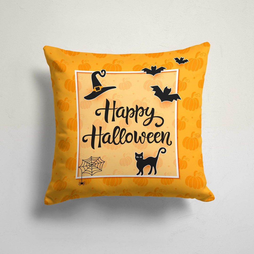 Happy Halloween Pillow Case|Fall Trend Bat and Spider Web Pillowcase|Autumn Cushion Case|Scary Orange Throw Pillowtop|Trick or Treat Decor