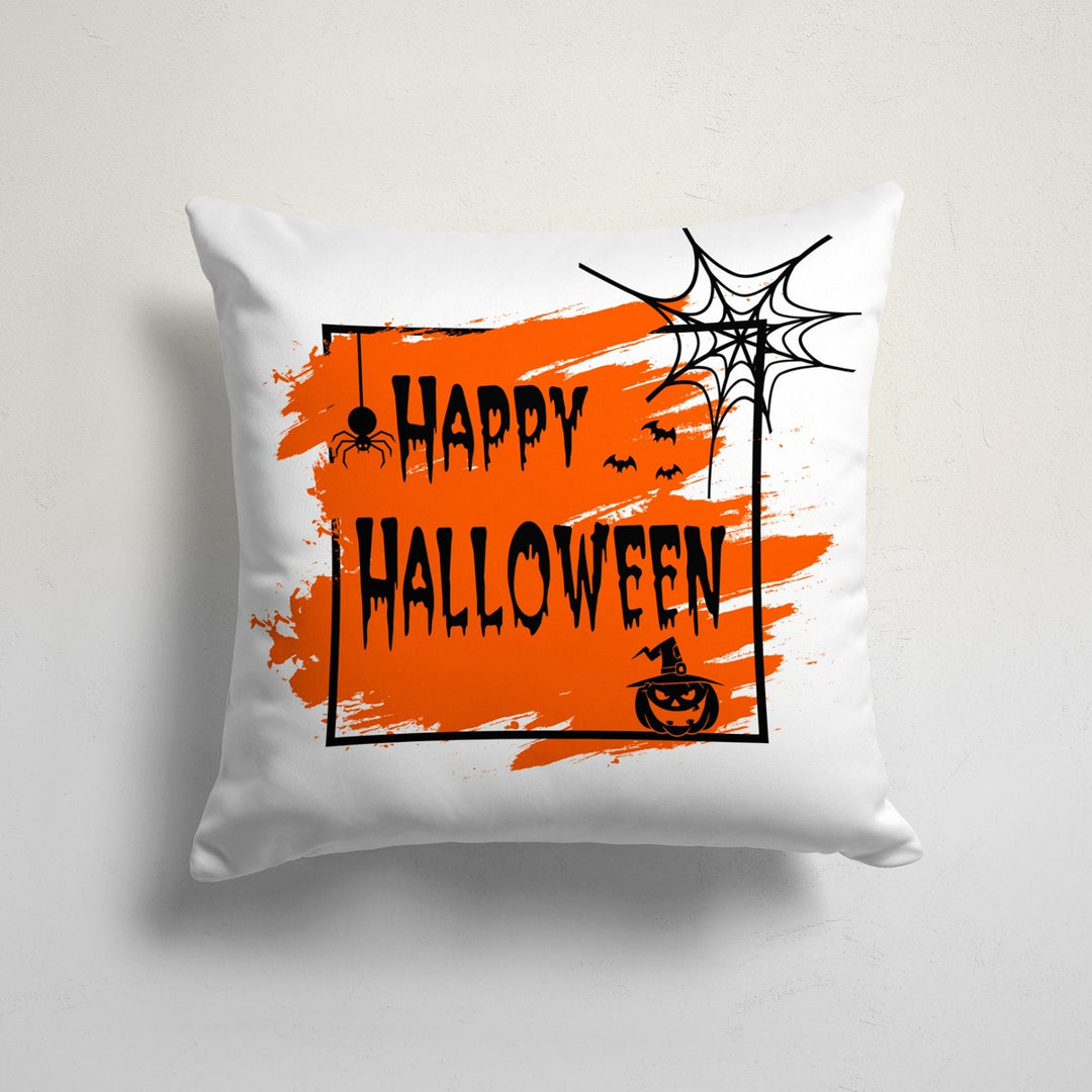 Happy Halloween Pillow Case|Fall Trend Bat and Spider Web Pillowcase|Autumn Cushion Case|Scary Orange Throw Pillowtop|Trick or Treat Decor